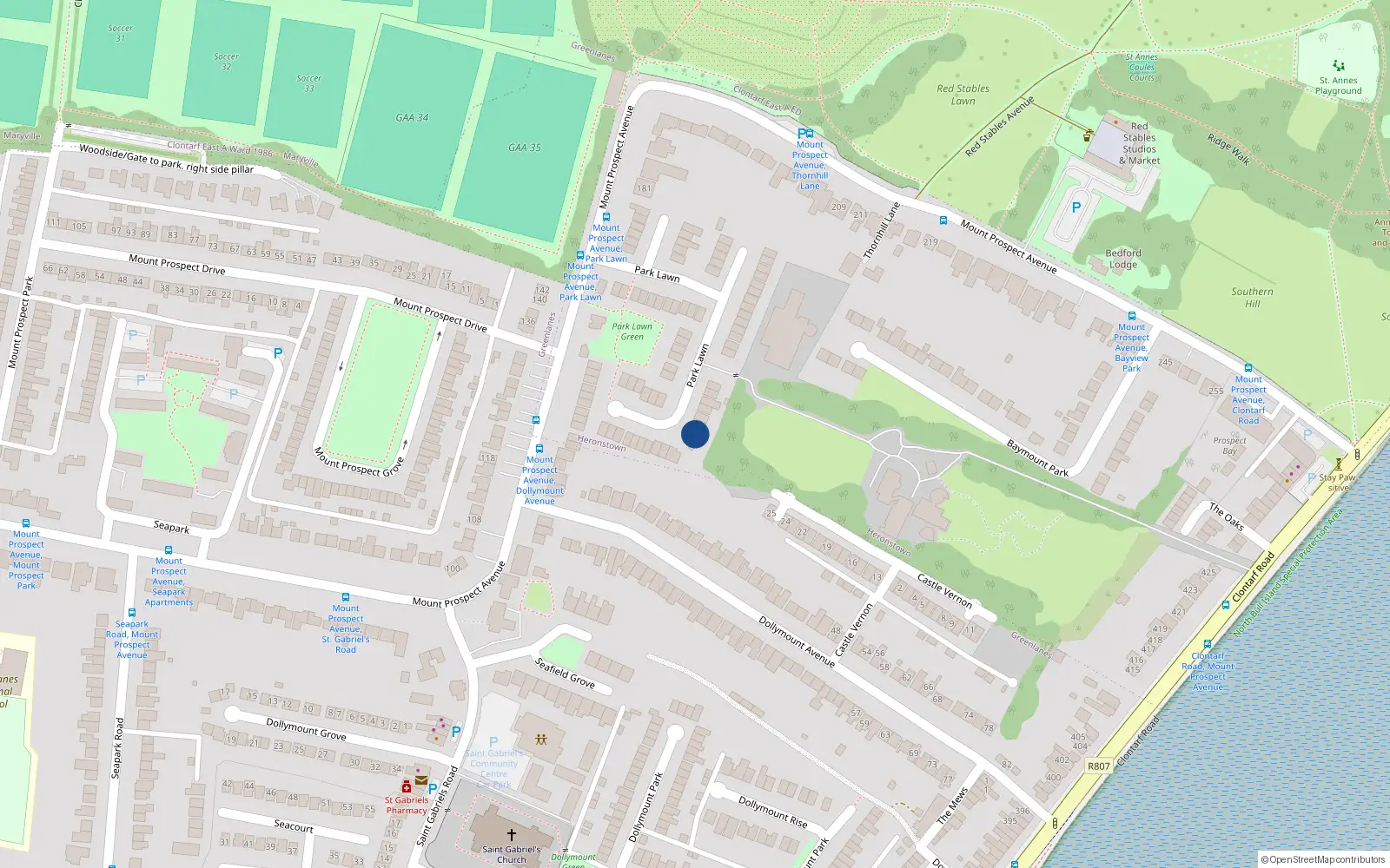 Overhead map showing the location of 56 Park Lawn, Dublin 3
