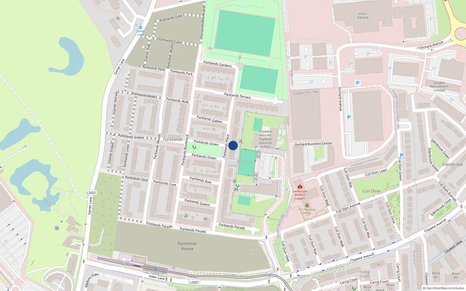 Overhead map showing the location of 56 Parklands Place, Saggart