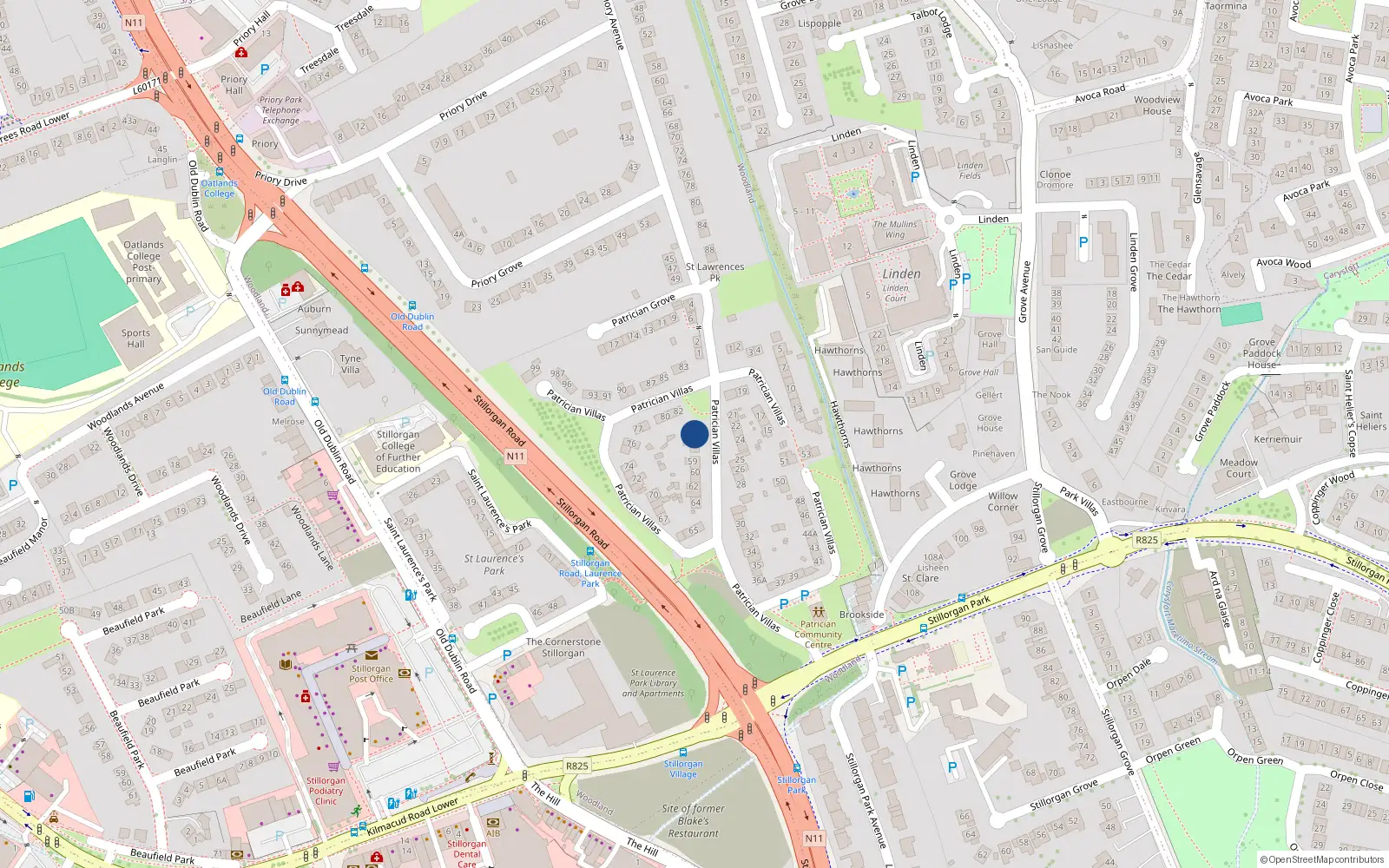 Overhead map showing the location of 56 Patrician Villas, Dublin