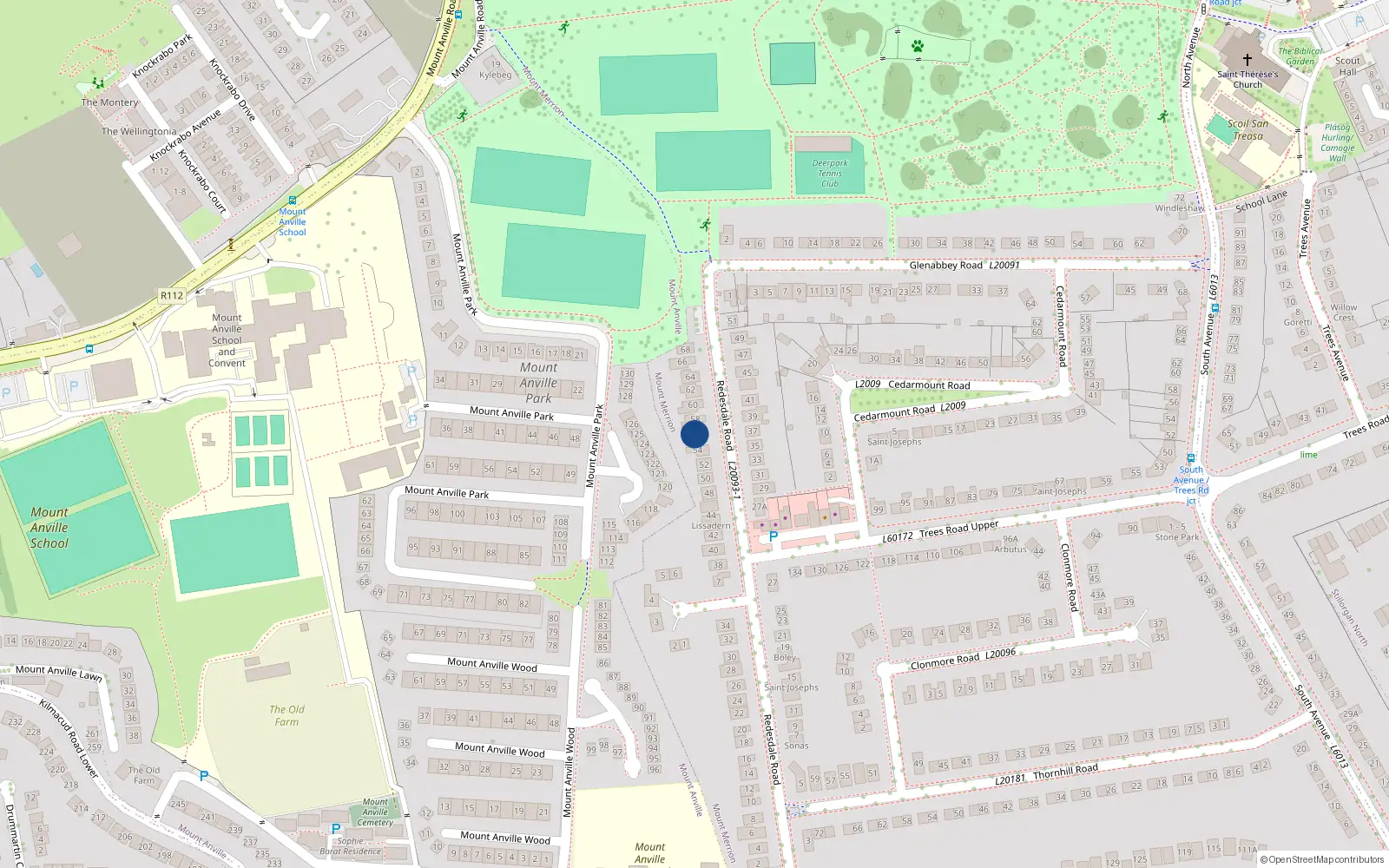Overhead map showing the location of 56 Redesdale Road, Blackrock