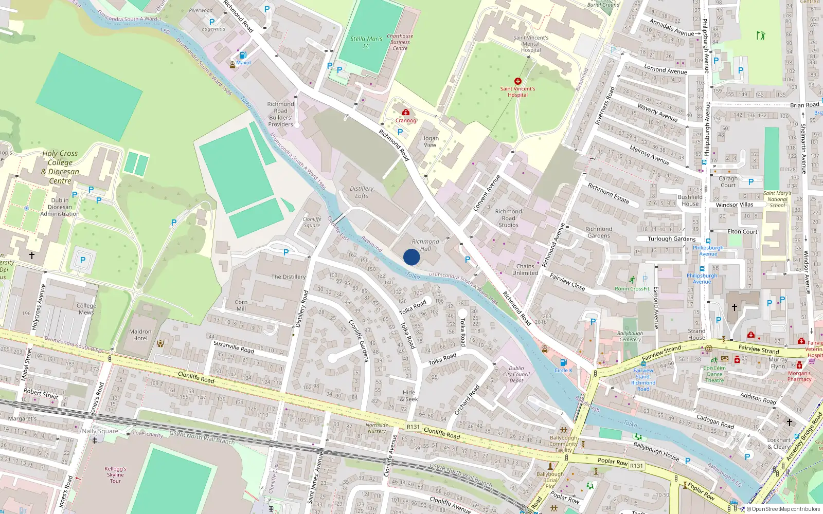 Overhead map showing the location of 56 Richmond Hall, Richmond Road, Fairview Dublin 3