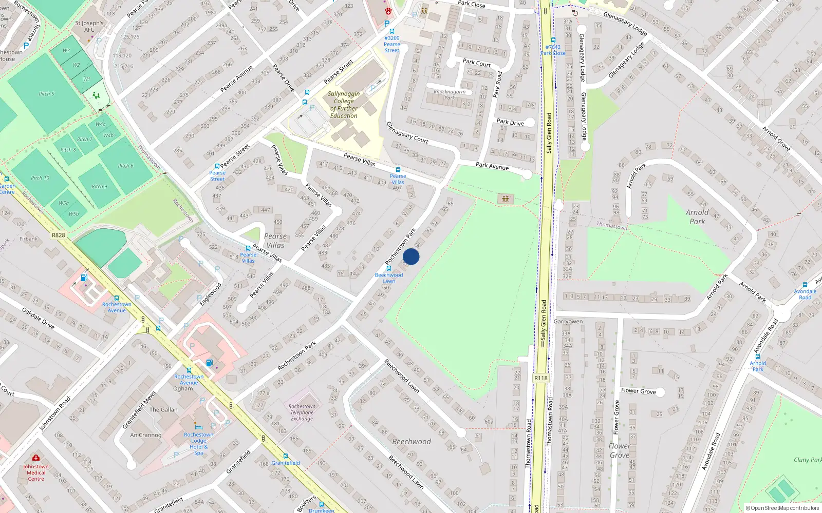 Overhead map showing the location of 56 Rochestown Park, Co Dublin
