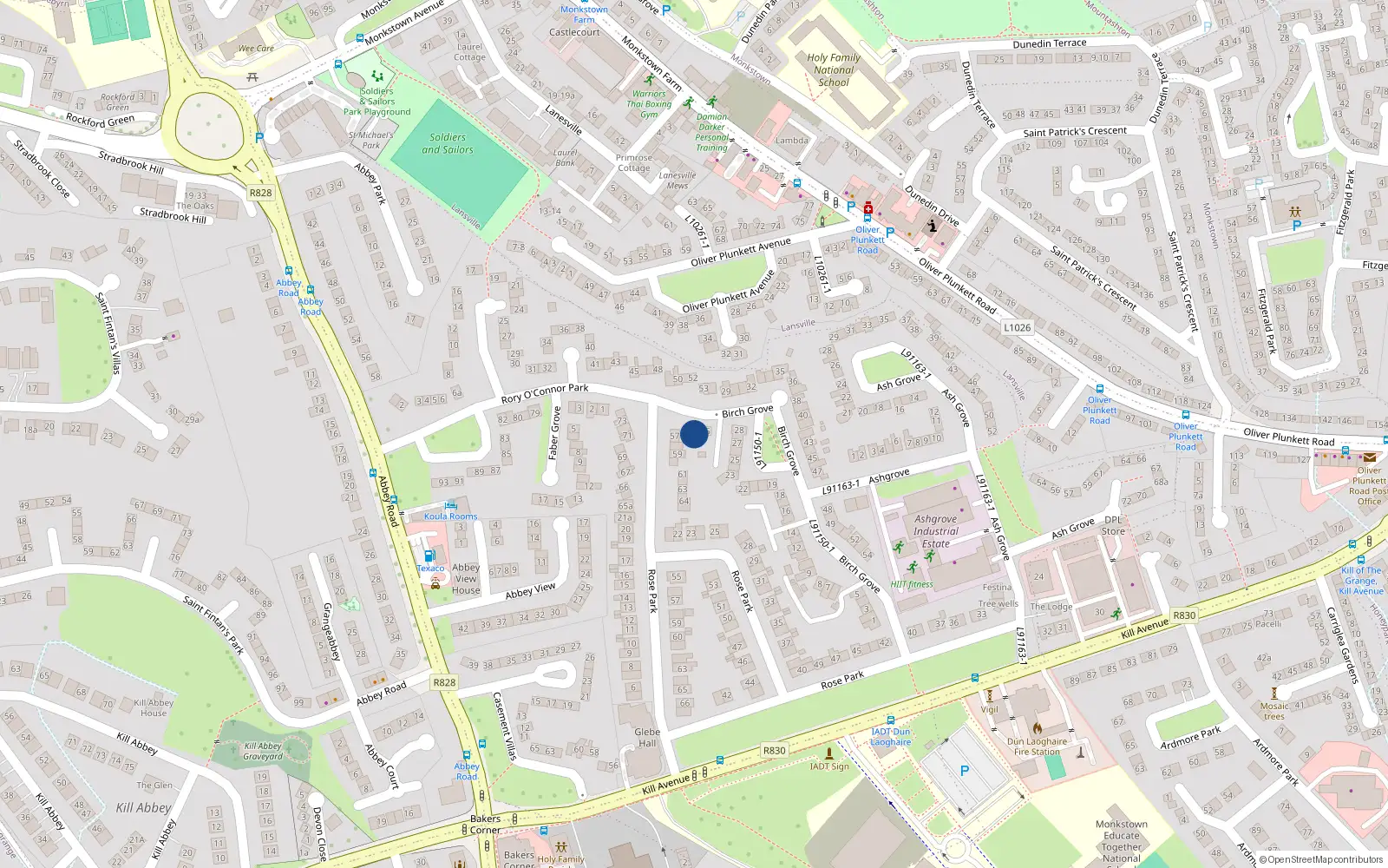 Overhead map showing the location of 56 Rory Oconnor Park, Abbey Road, Dunlaoghaire