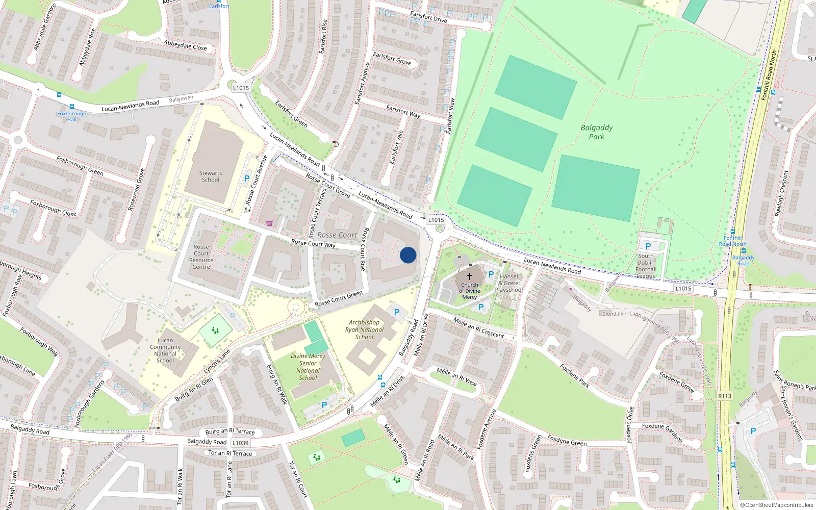 Overhead map showing the location of 56 Rosse Court Heights, Balgaddy Road, Lucan