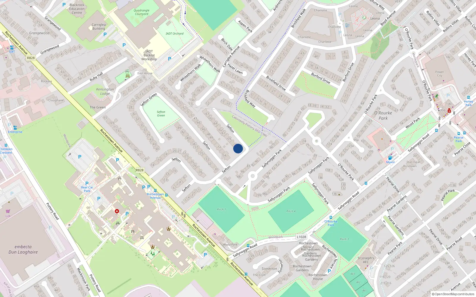 Overhead map showing the location of 56 Sefton, Dun Laoghaire