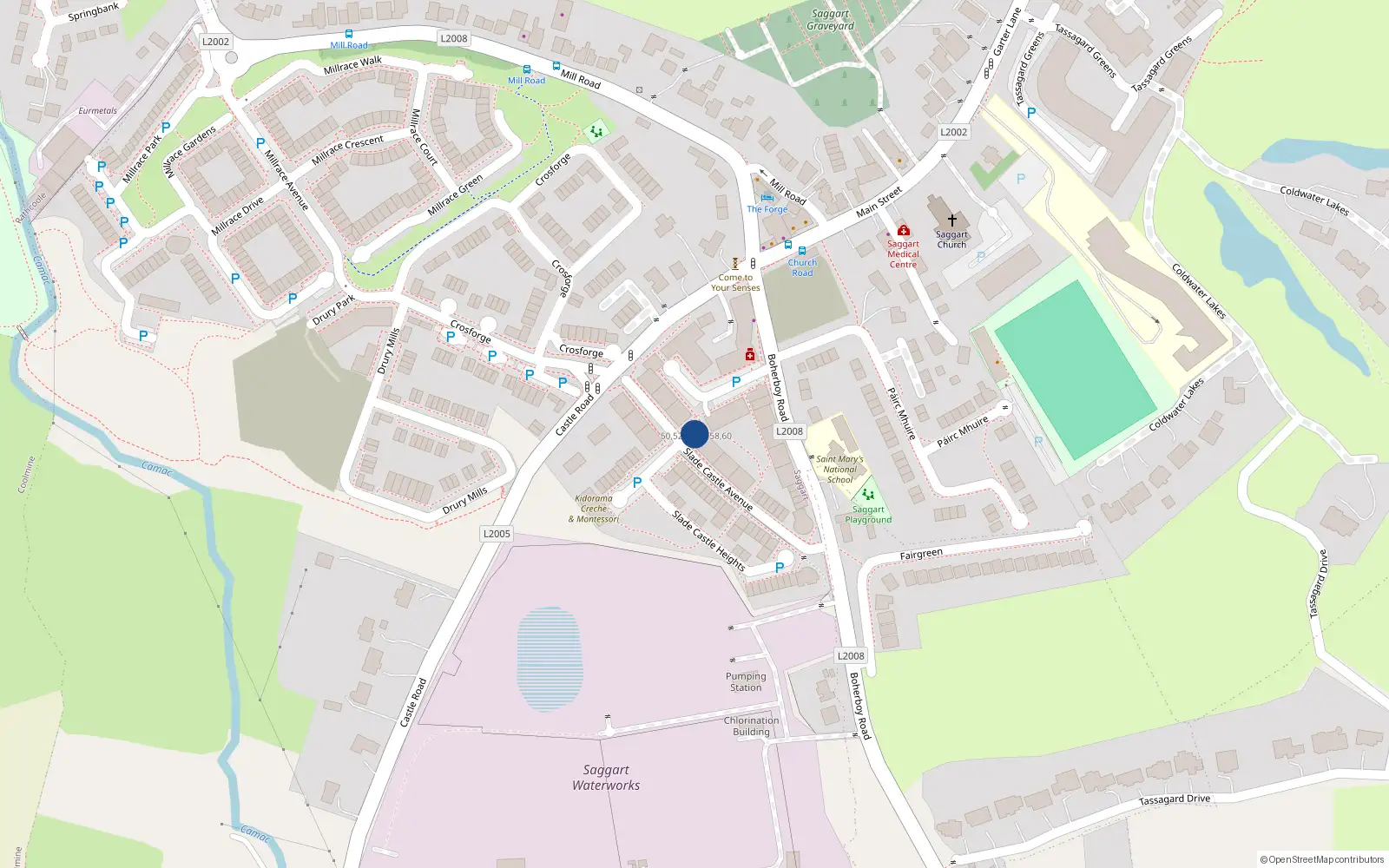 Overhead map showing the location of 56 Slade Castle Avenue, Saggart