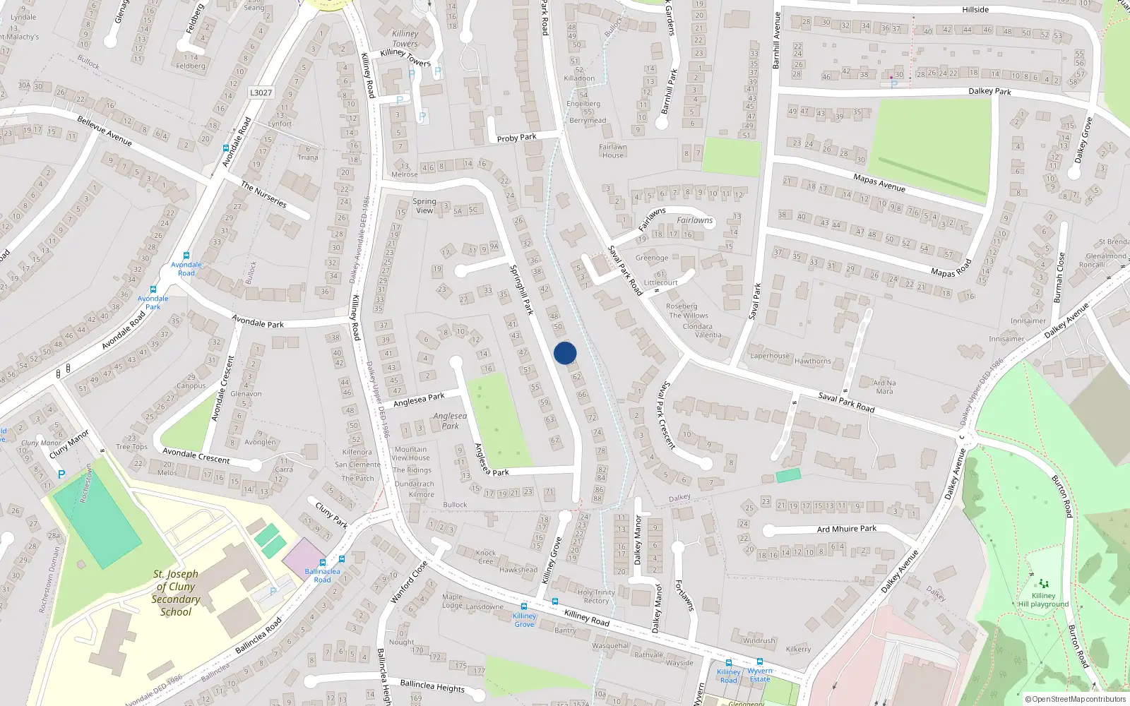 Overhead map showing the location of 56 Springhill Park, Killiney, Dublin