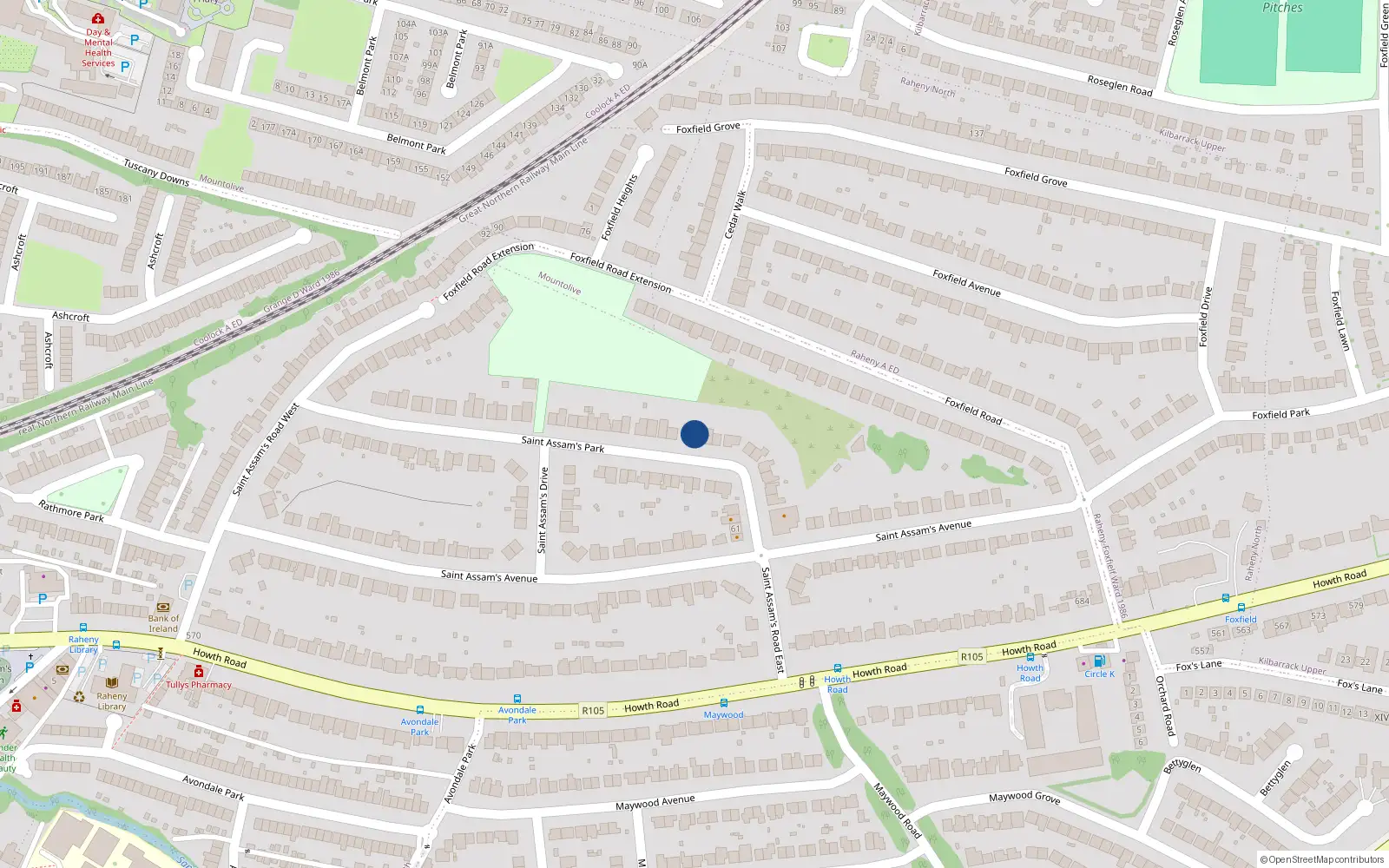 Overhead map showing the location of 56 St Assams Park, Raheny, Dublin 5