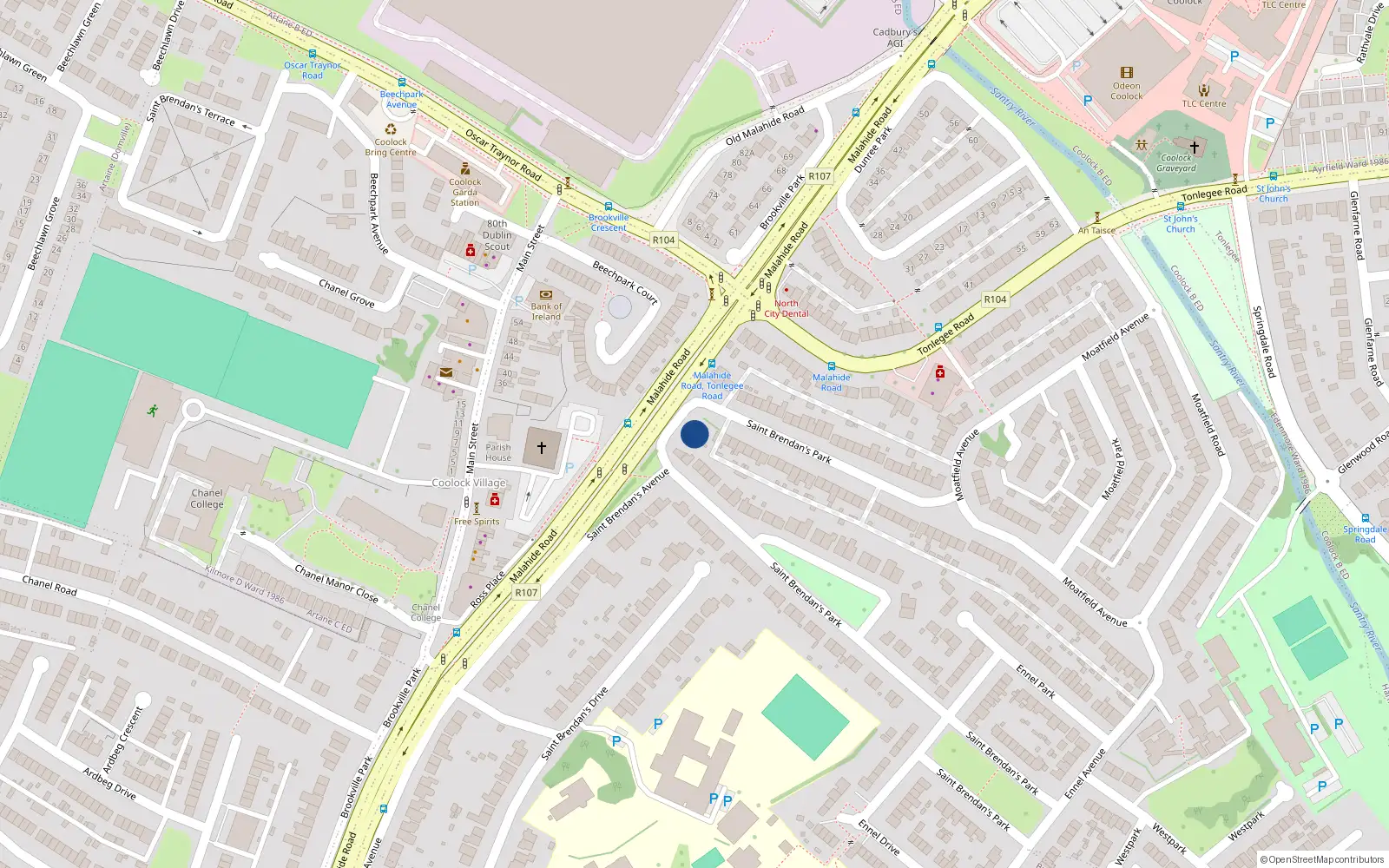 Overhead map showing the location of 56 St Brendans Avenue, Coolock, Dublin 5