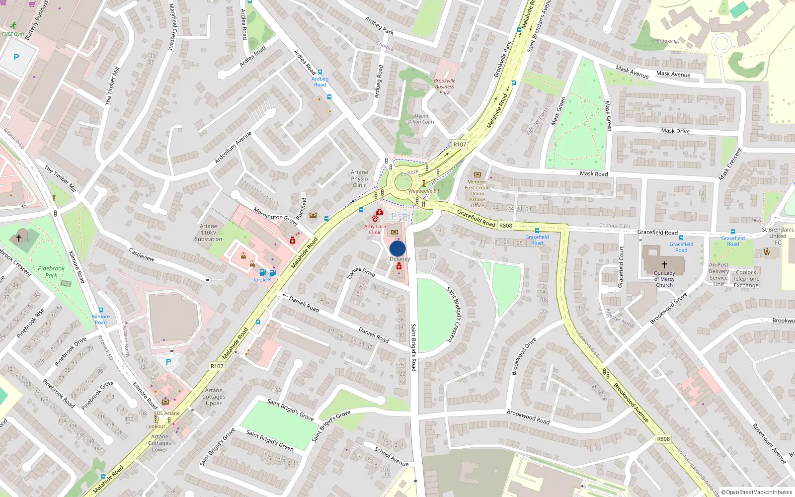 Overhead map showing the location of 56 St. Brigid's Road, Artane, Dublin 5