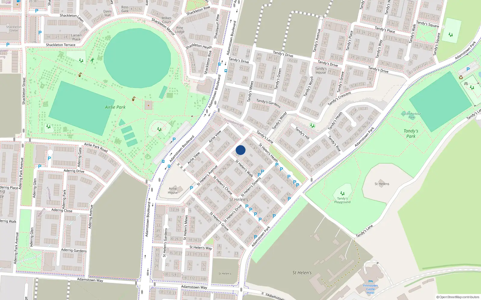 Overhead map showing the location of 56 Saint Helen's Avenue, Lucan