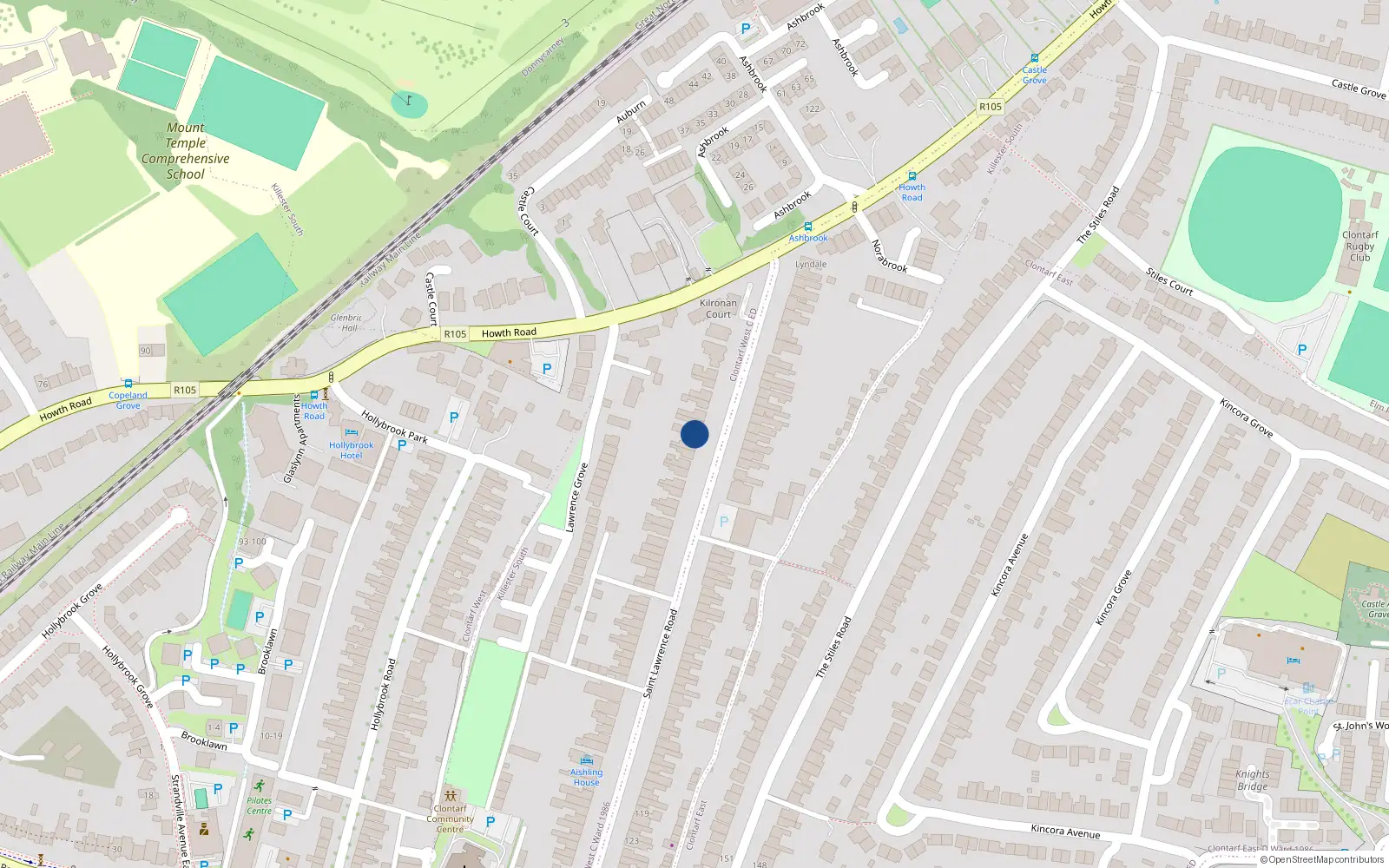 Overhead map showing the location of 56 St Lawrence Road, Clontarf, Dublin 3