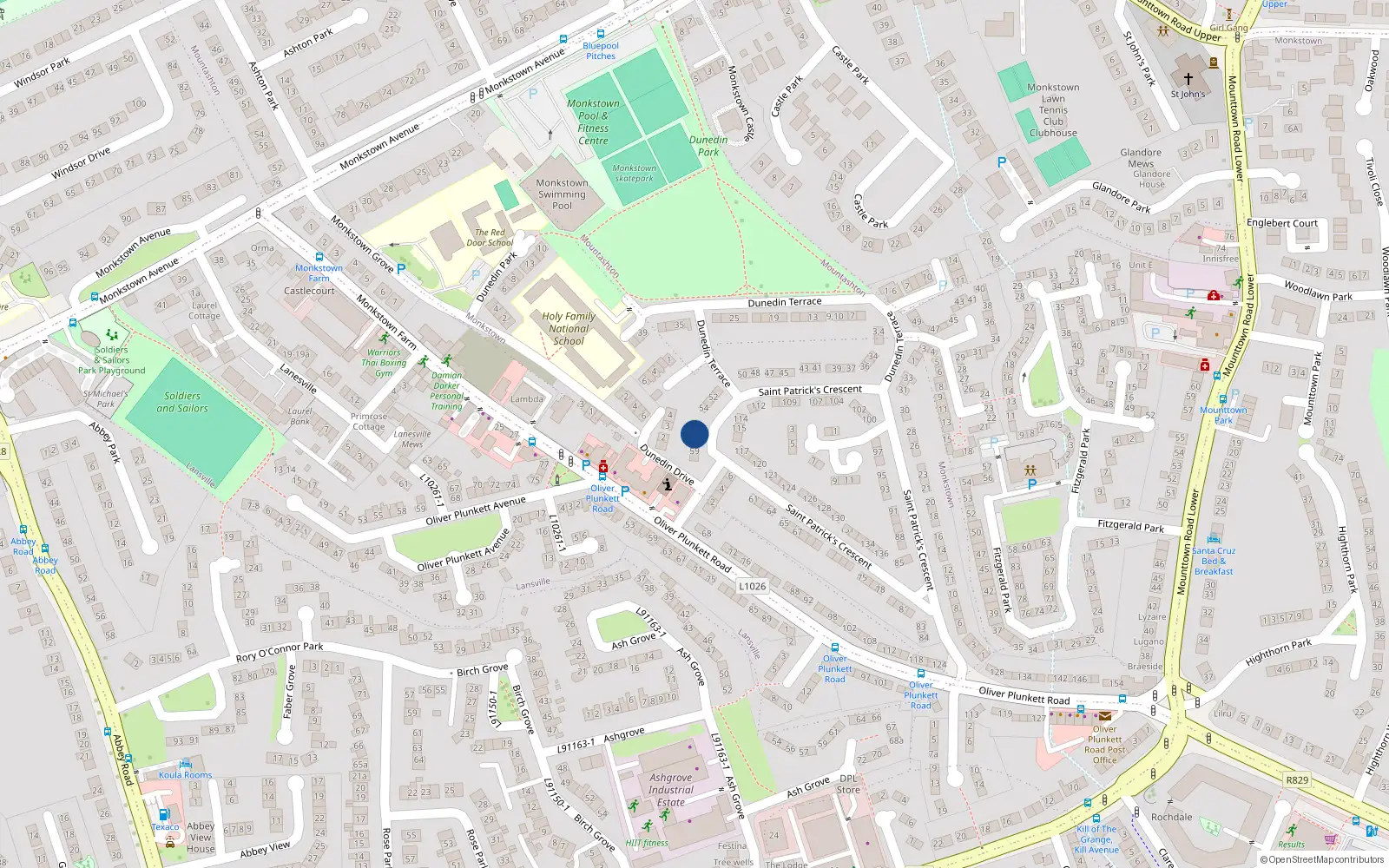 Overhead map showing the location of 56 Saint Patrick's Crescent, Dun Laoghaire