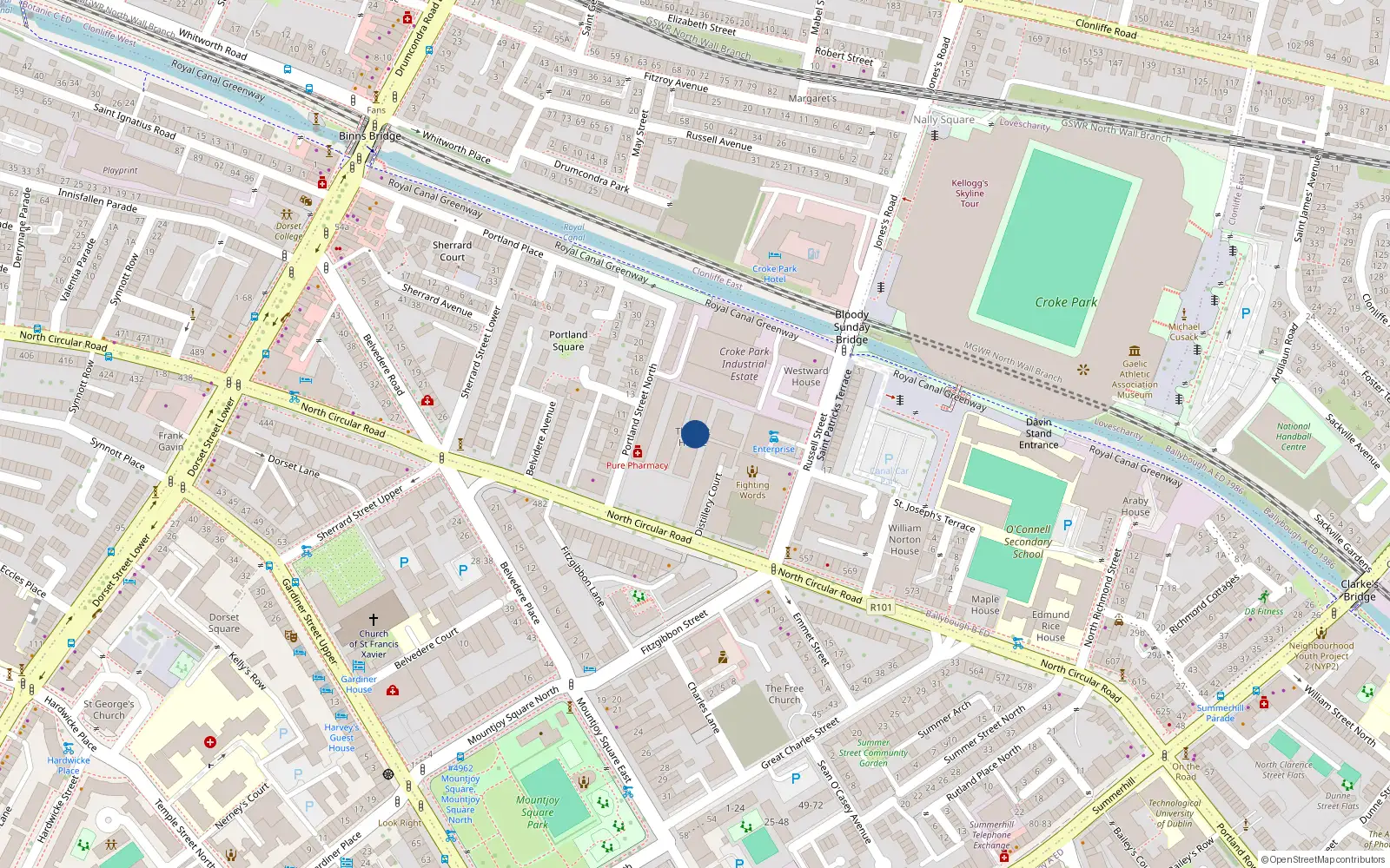 Overhead map showing the location of 56 the Oat House, Portland Street North, Portland St North Dublin 1