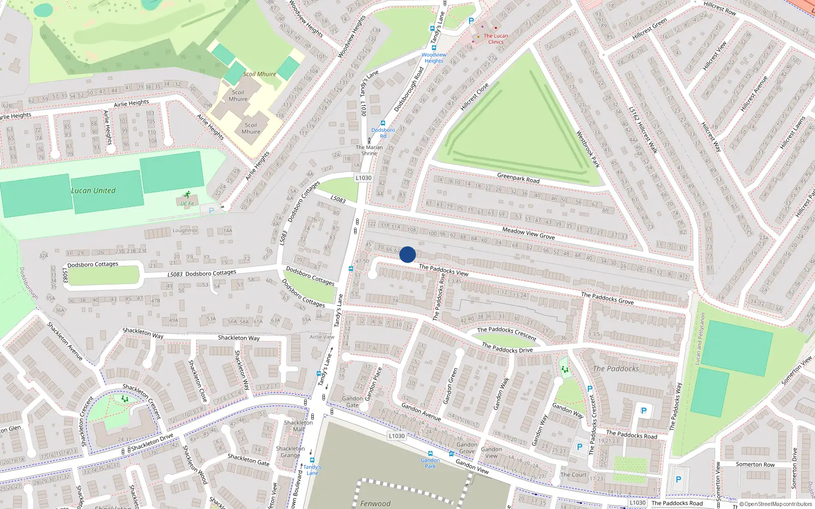 Overhead map showing the location of 56 the Paddocks View, Adamstown, Dublin