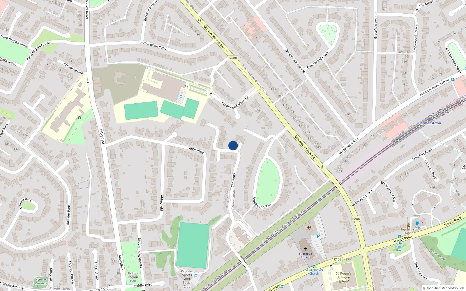 Overhead map showing the location of 56 The Pines, Dublin 5