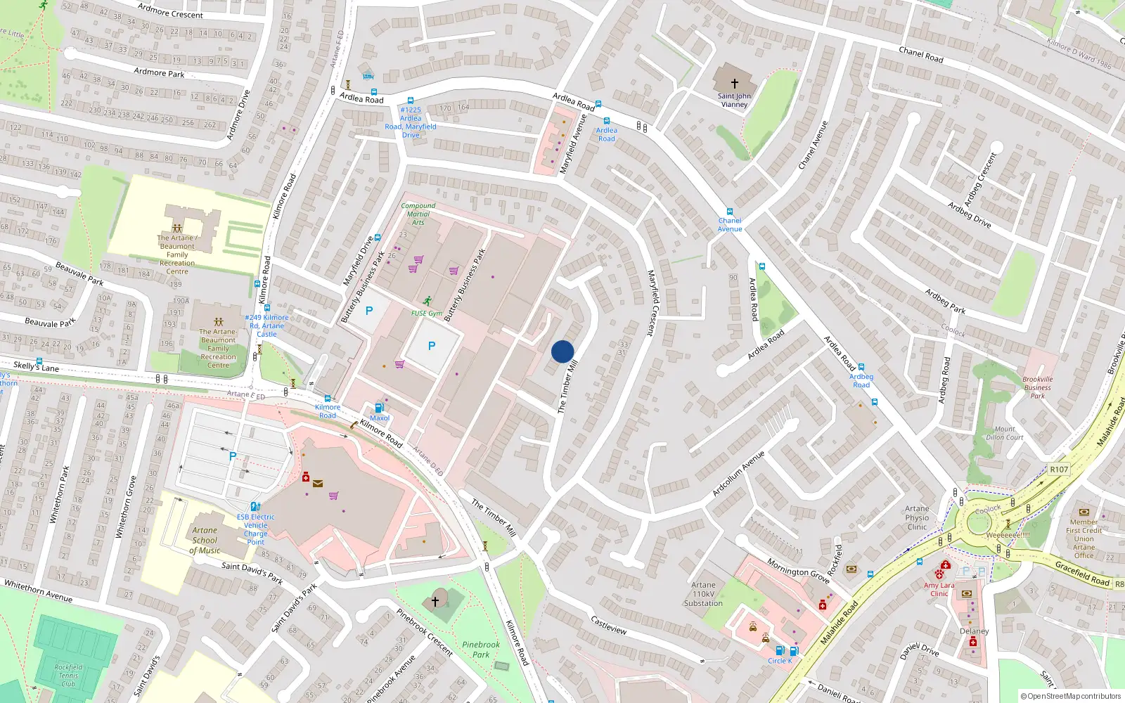 Overhead map showing the location of 56 Timber Mills, Kilmore Road, Artane Dublin 5