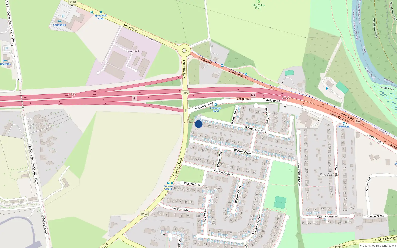 Overhead map showing the location of 56 Weston Crescent, Weston Park, Lucan