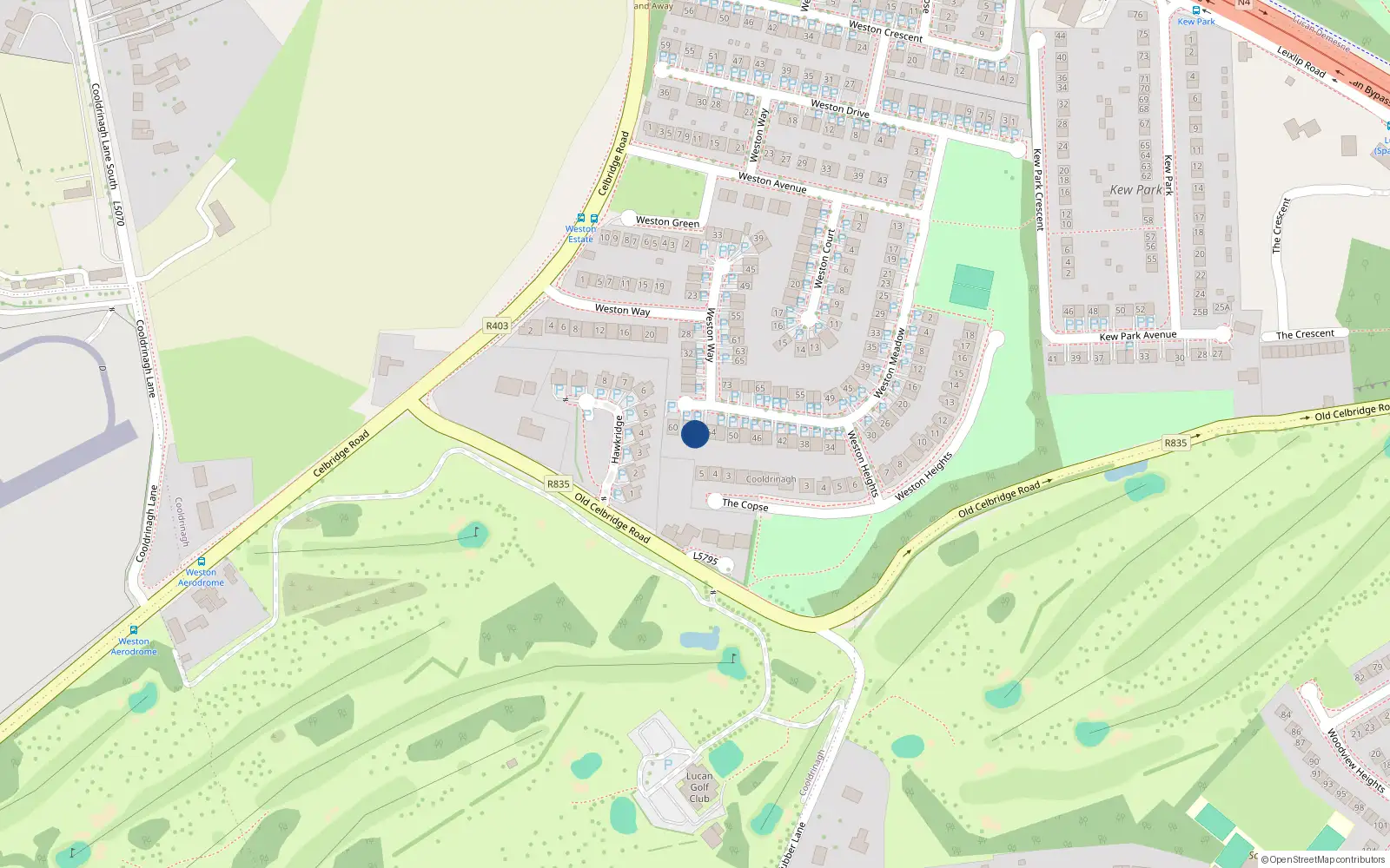 Overhead map showing the location of 56 Weston Meadow, Lucan