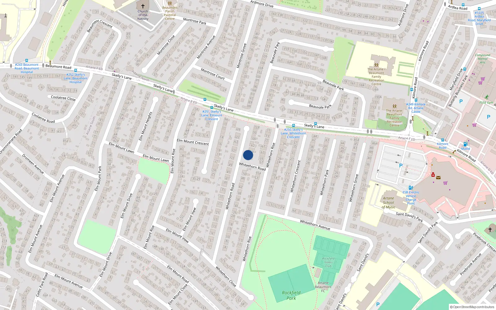 Overhead map showing the location of 56 Whitethorn Road, Artane, Dublin 5