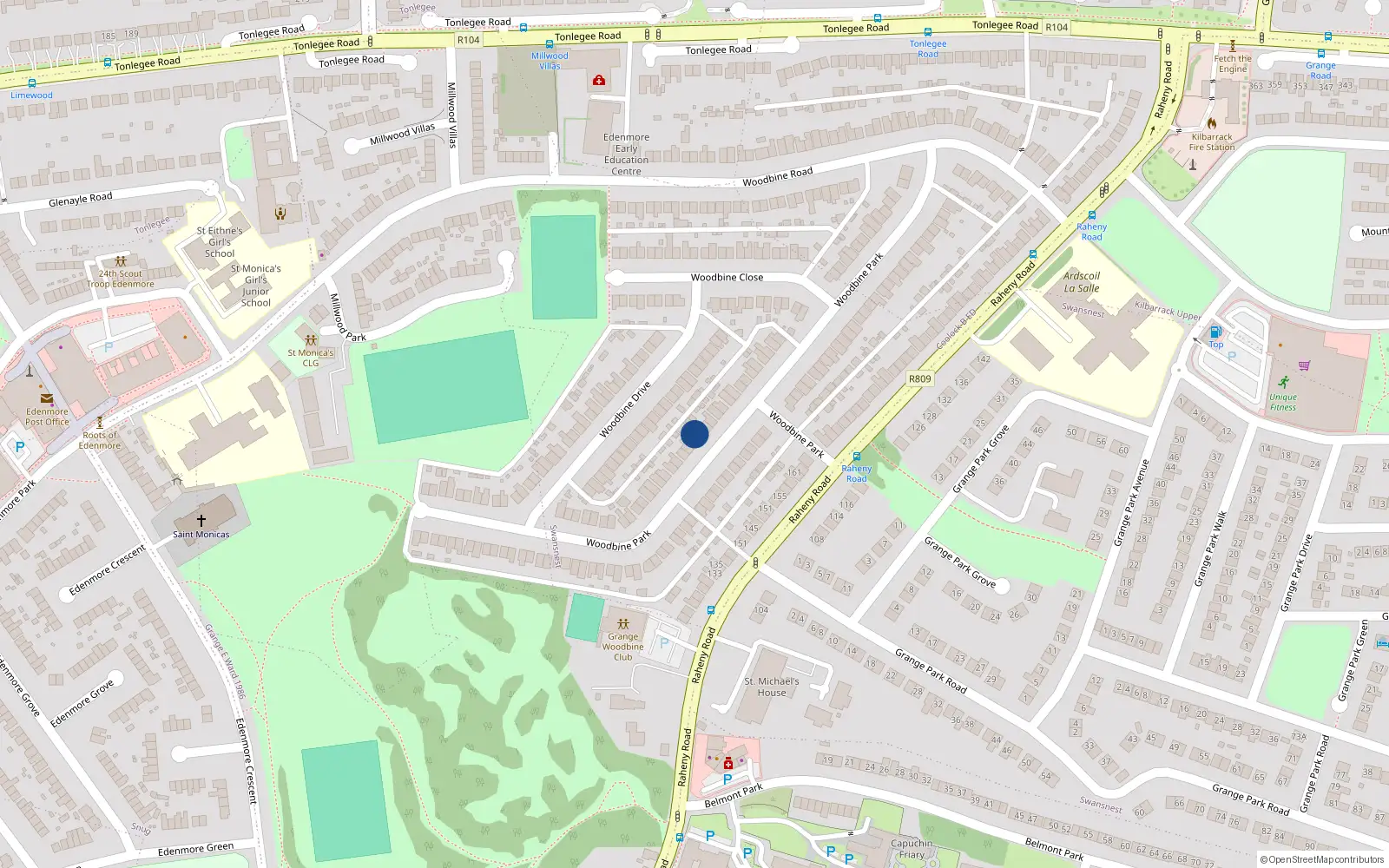 Overhead map showing the location of 56 Woodbine Park, Raheny, Dublin 5