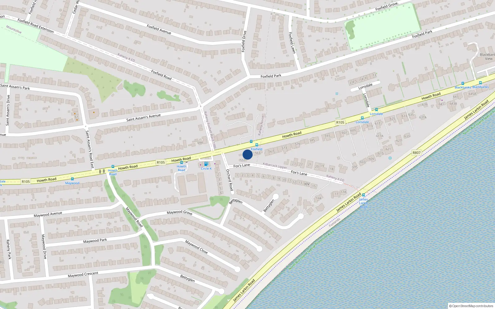 Overhead map showing the location of 561 Howth Road, Raheny, Dublin 5