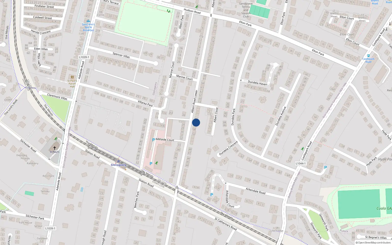 Overhead map showing the location of 56A Albert Road Lower, Dublin
