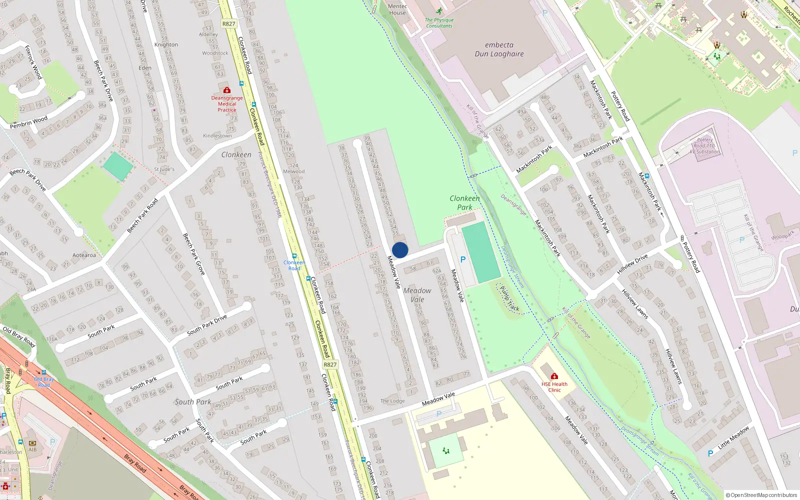 Overhead map showing the location of 56C Meadow Vale, Blackrock