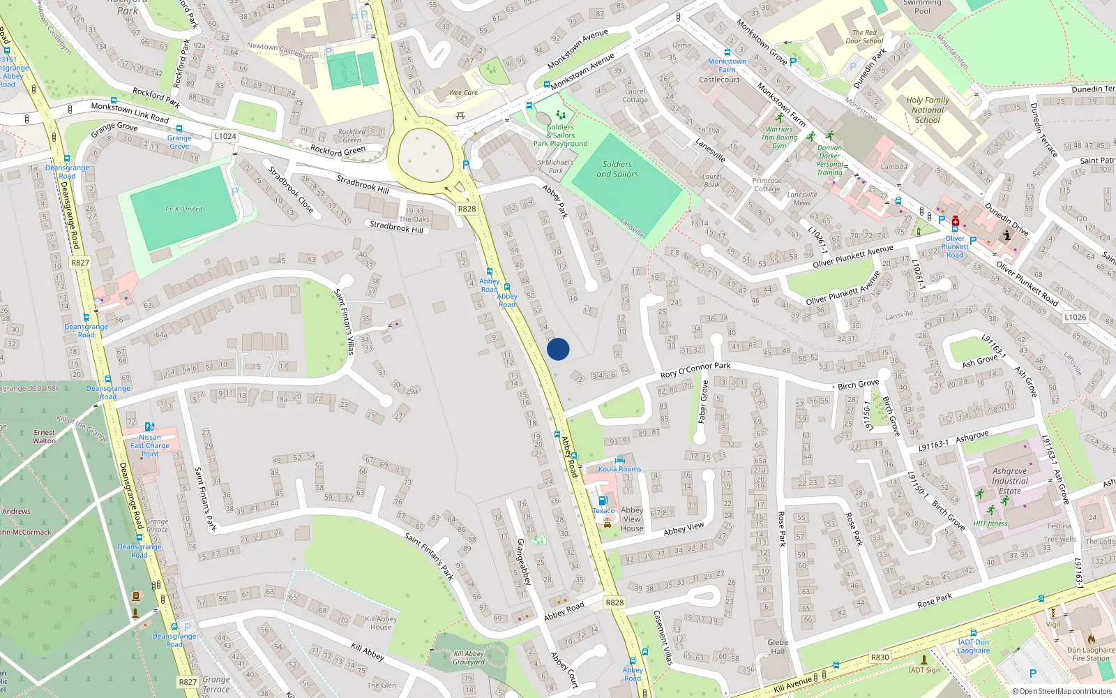 Overhead map showing the location of 57 Abbey Road, Monkstown