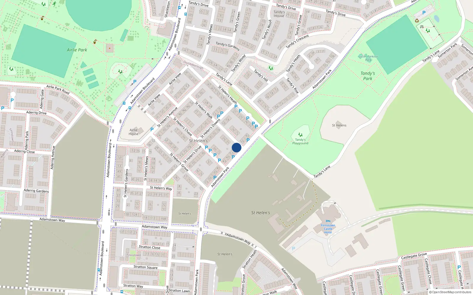 Overhead map showing the location of 57 Adamstown Park, Lucan