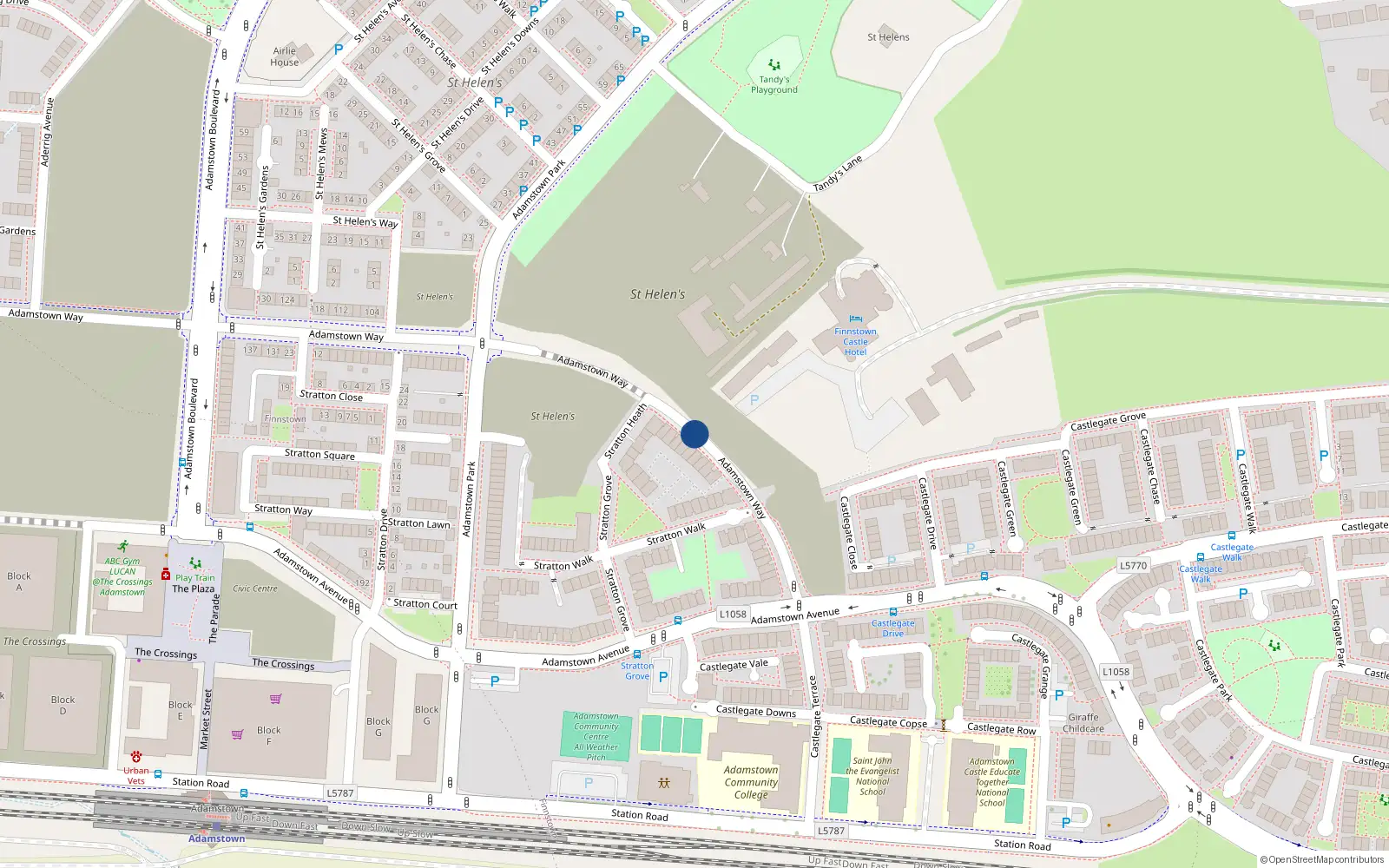 Overhead map showing the location of 57 Adamstown Way, Lucan