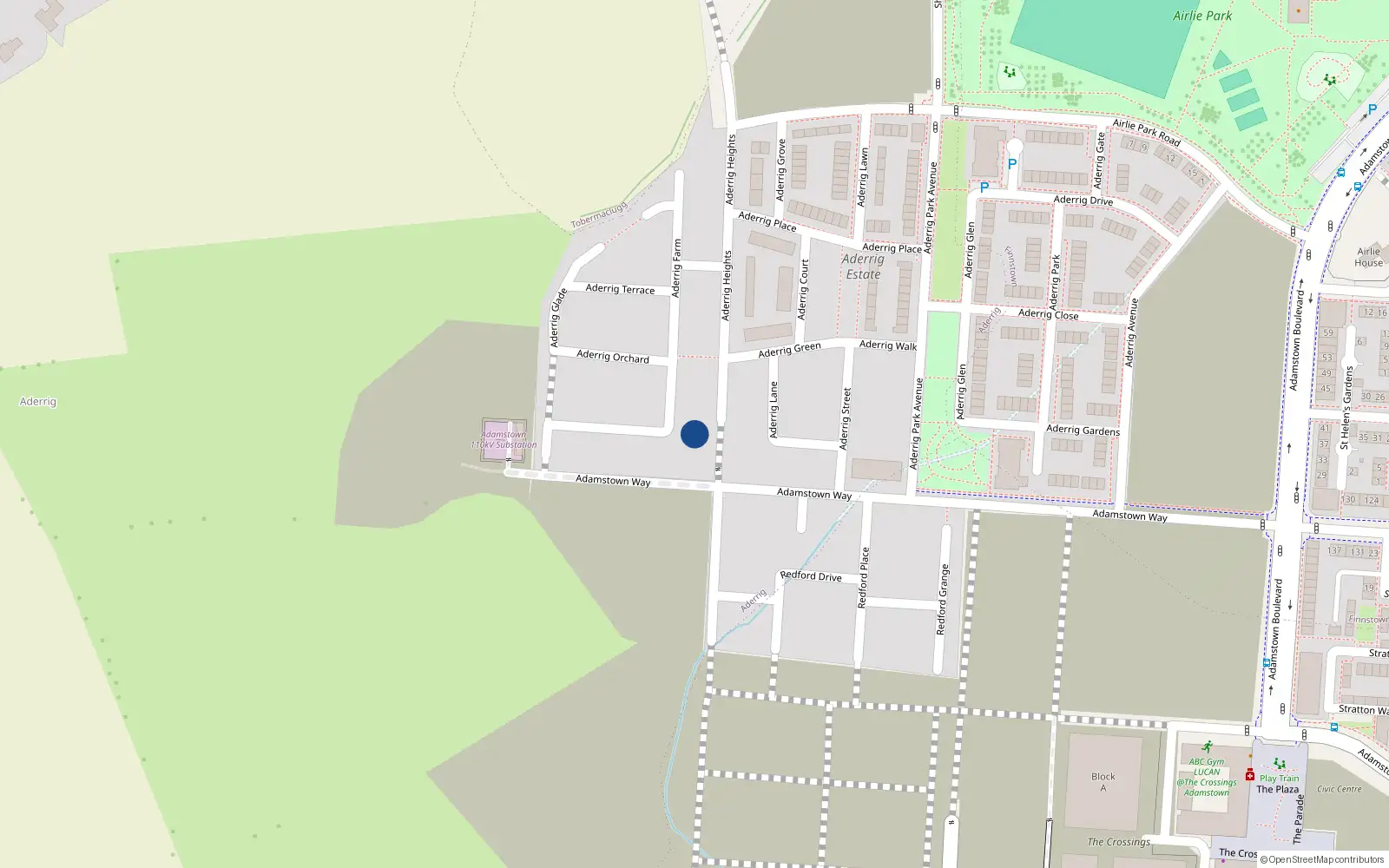 Overhead map showing the location of 57 Aderrig Heights, Lucan