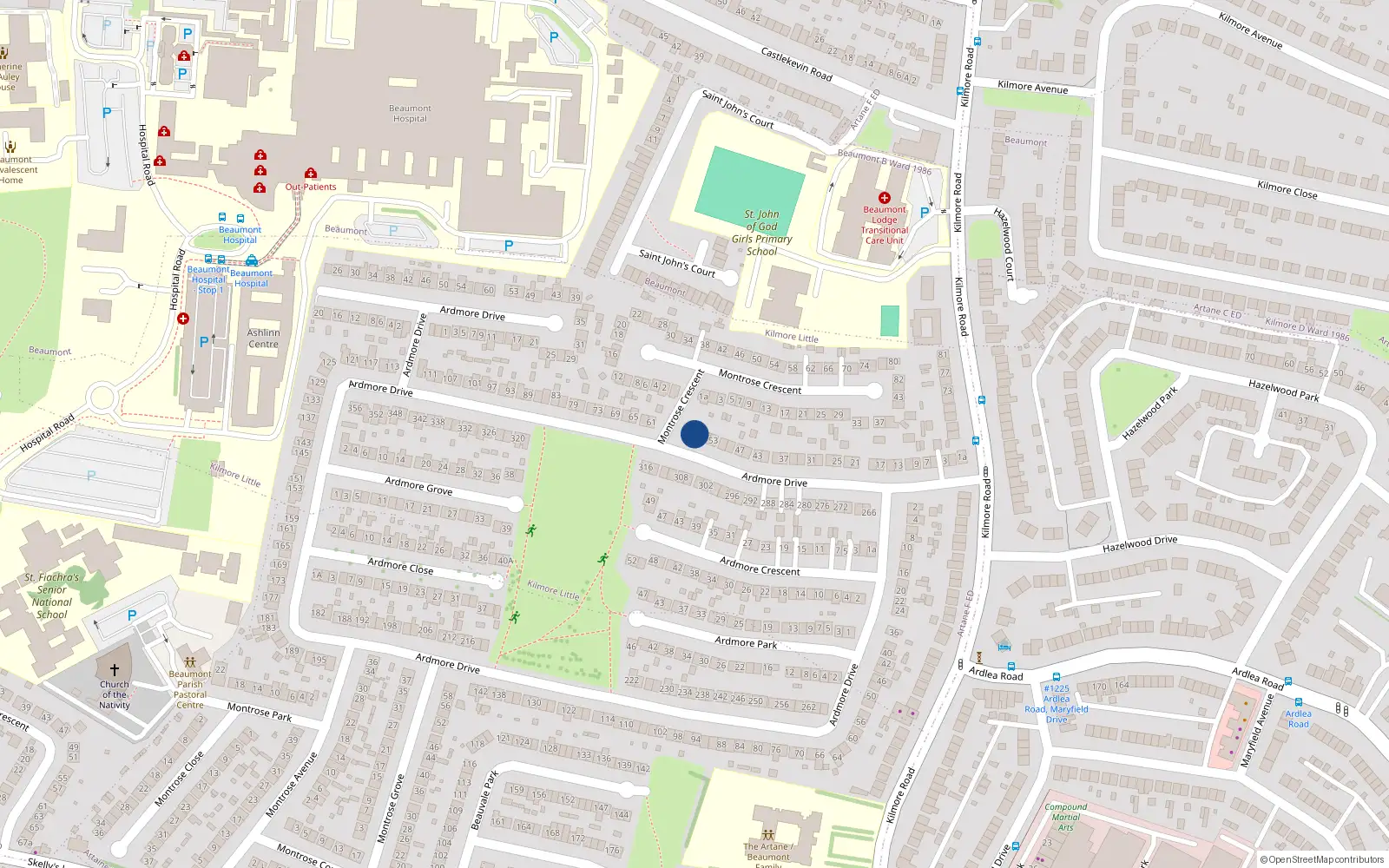 Overhead map showing the location of 57 Ardmore Drive, Artane, Dublin 5