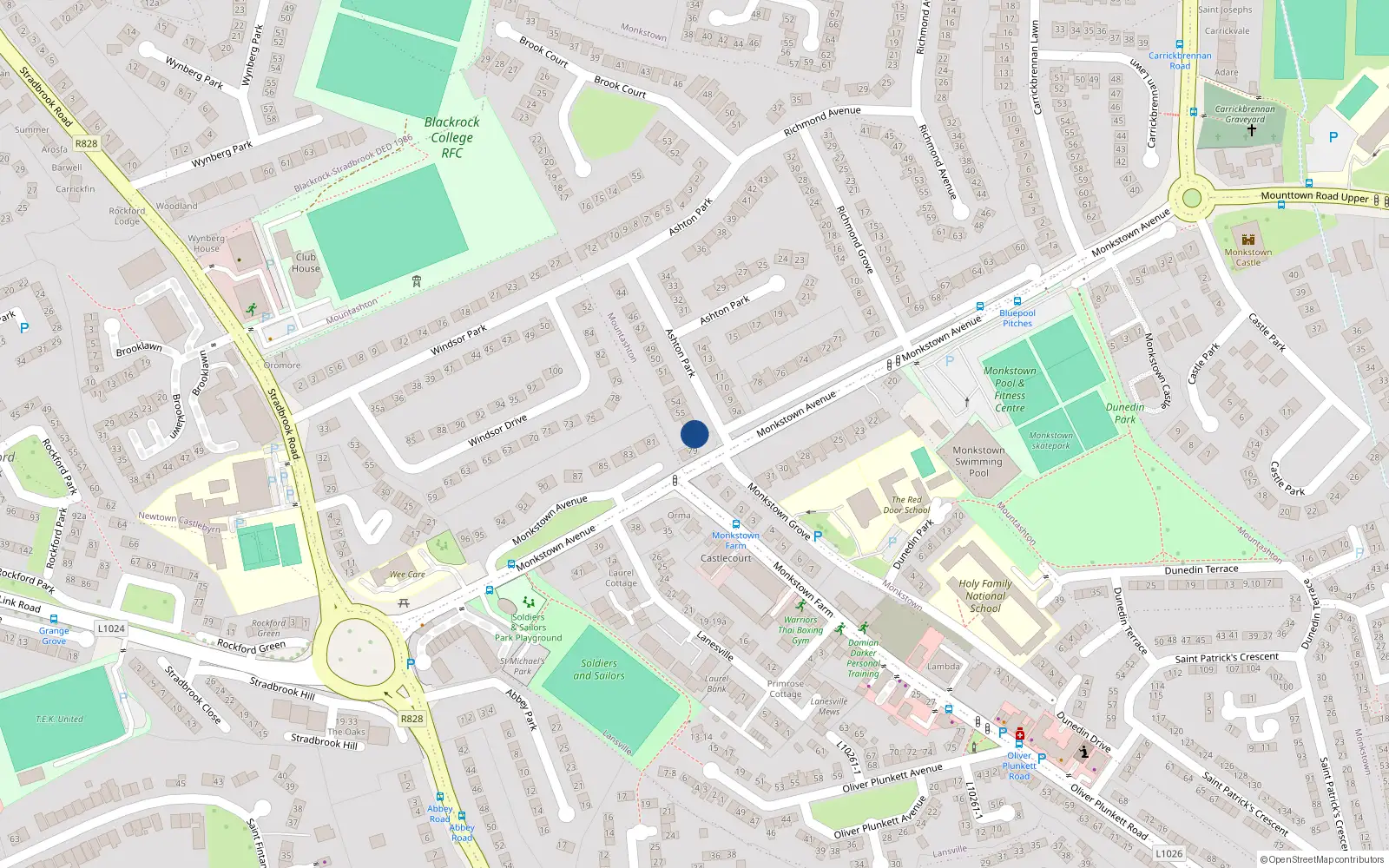 Overhead map showing the location of 57 Ashton Park, Monkstown, Dublin