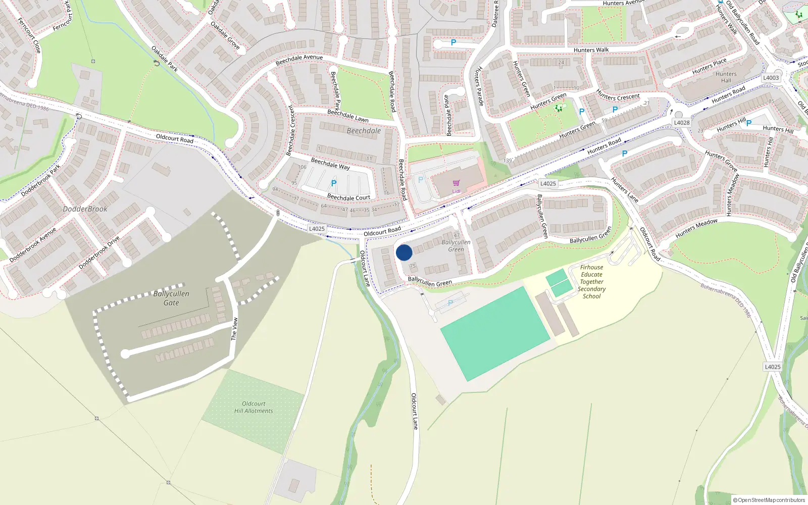 Overhead map showing the location of 57 Ballycullen Green, Dublin 24