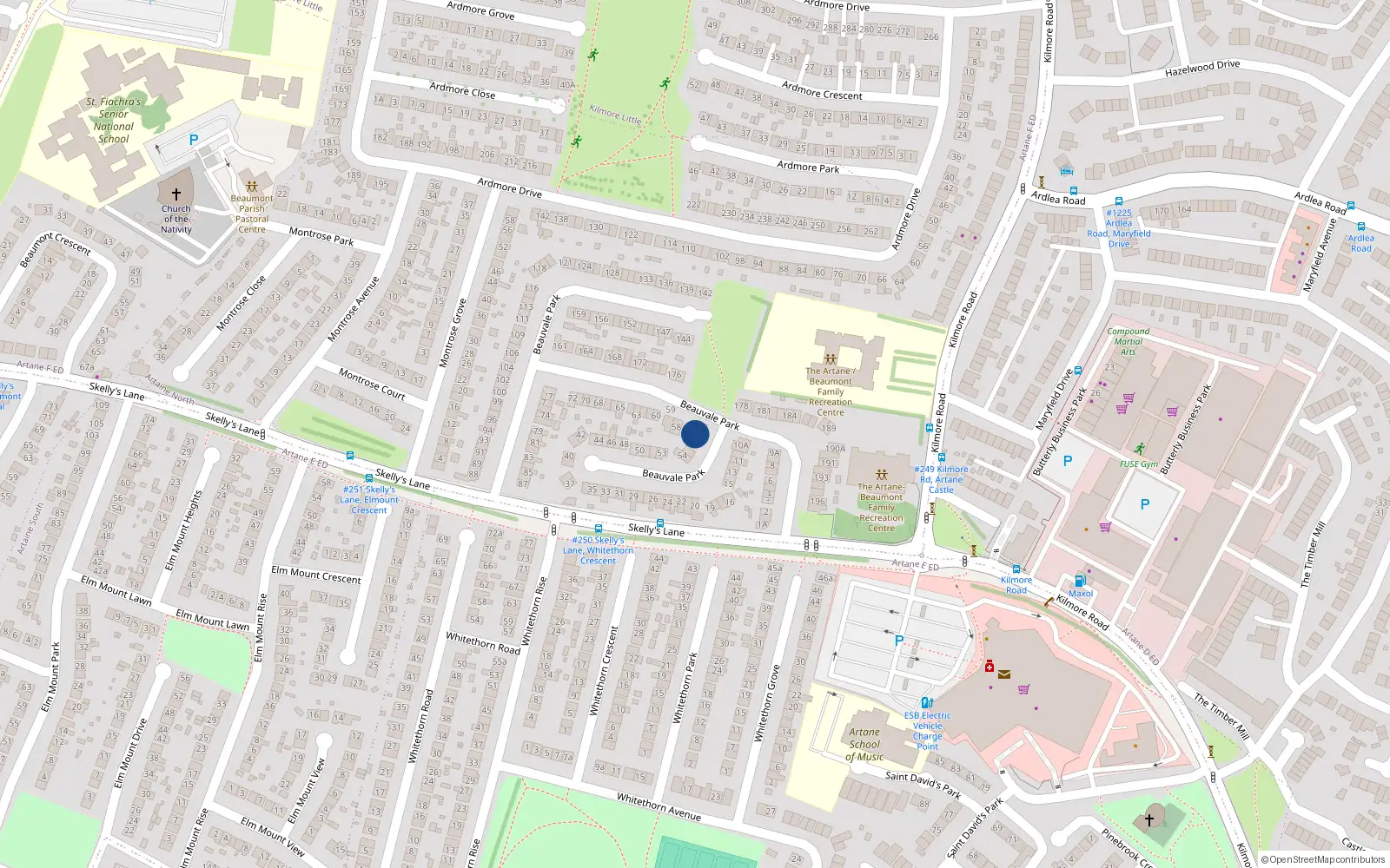 Overhead map showing the location of 57 Beauvale Park, Dublin 5