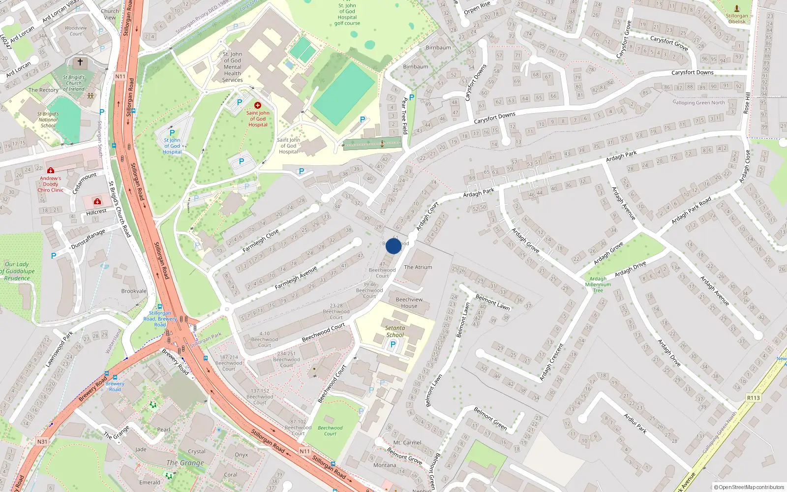 Overhead map showing the location of 57 Beechwood Court, Co Dublin