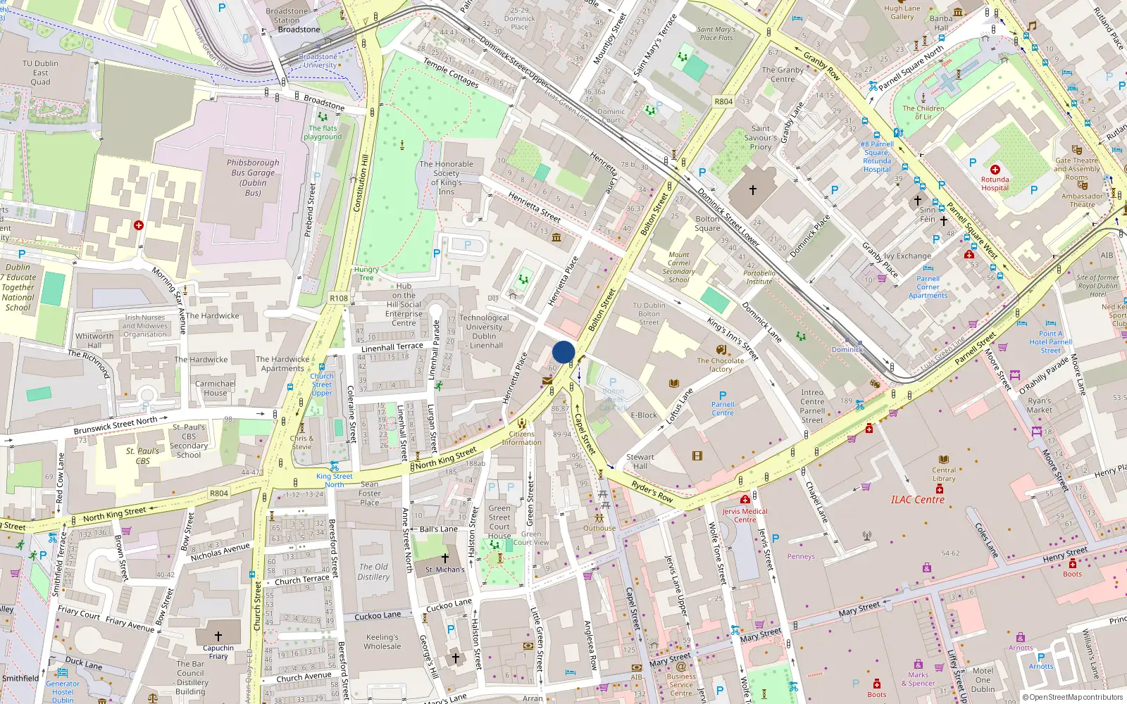 Overhead map showing the location of 57 Bolton Street, Dublin 1