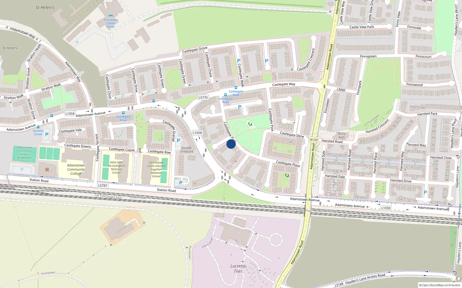 Overhead map showing the location of 57 Castlegate Park, Lucan