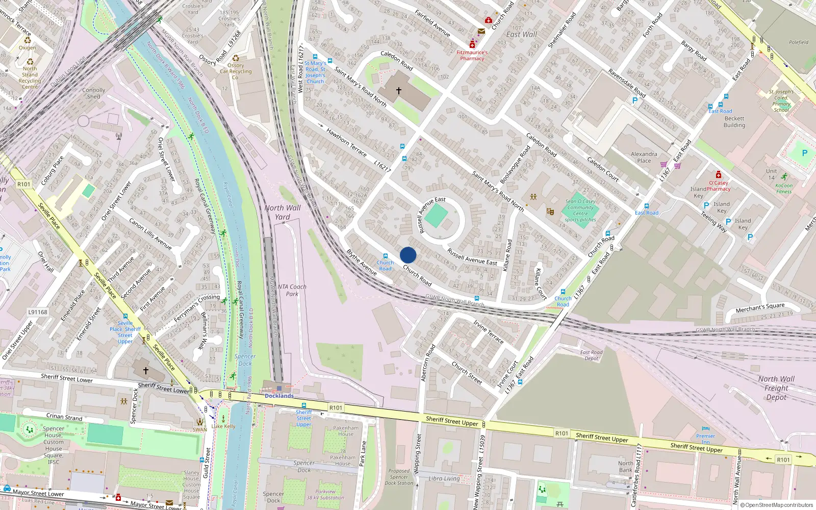 Overhead map showing the location of 57 Church Road, Dublin 3
