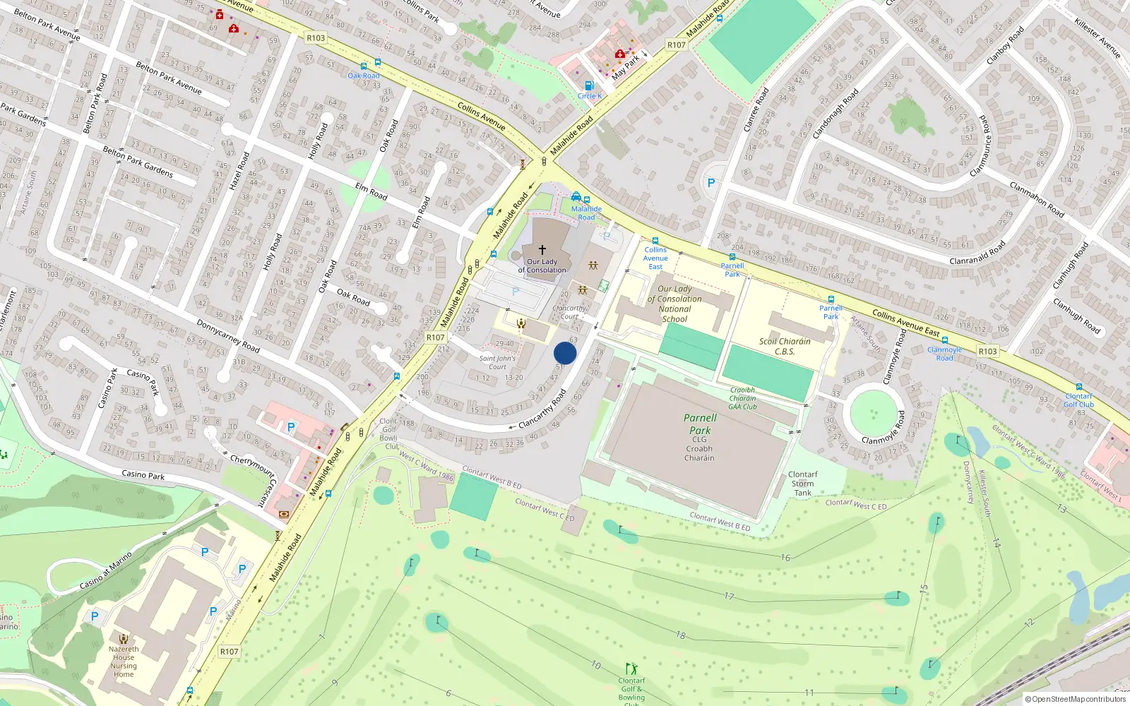 Overhead map showing the location of 57 Clancarthy Road, Donnycarney, Dublin 5