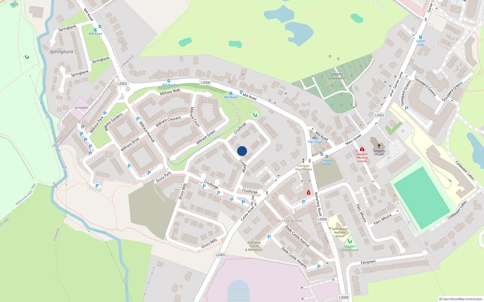 Overhead map showing the location of 57 Crosforge, Saggart