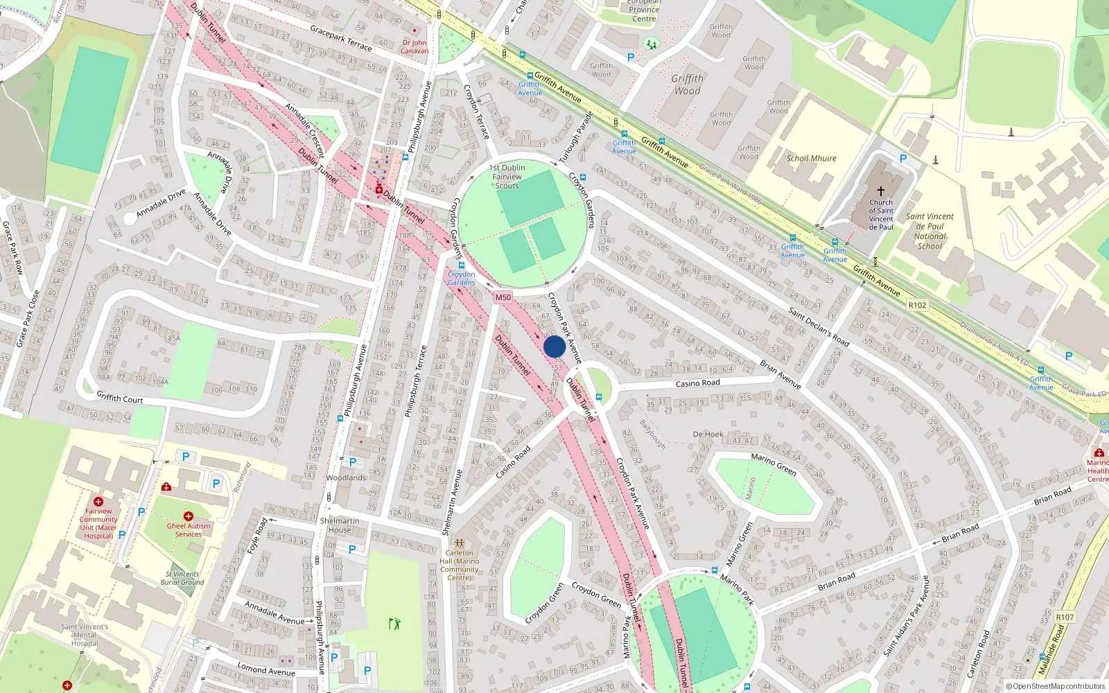Overhead map showing the location of 57 Croydon Park Avenue, Dublin 3