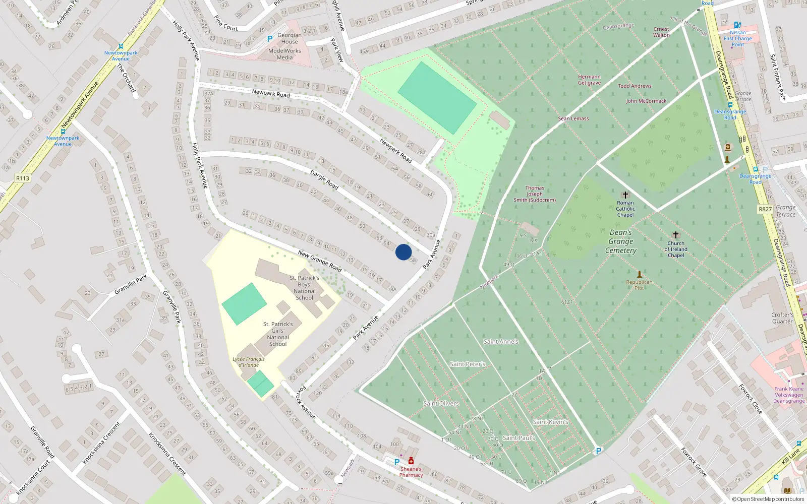Overhead map showing the location of 57 Dargle Road, Blackrock