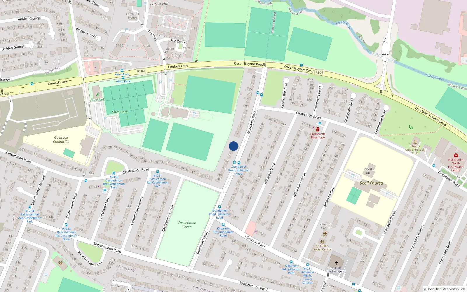 Overhead map showing the location of 57 Dundaniel Road, Dublin 5