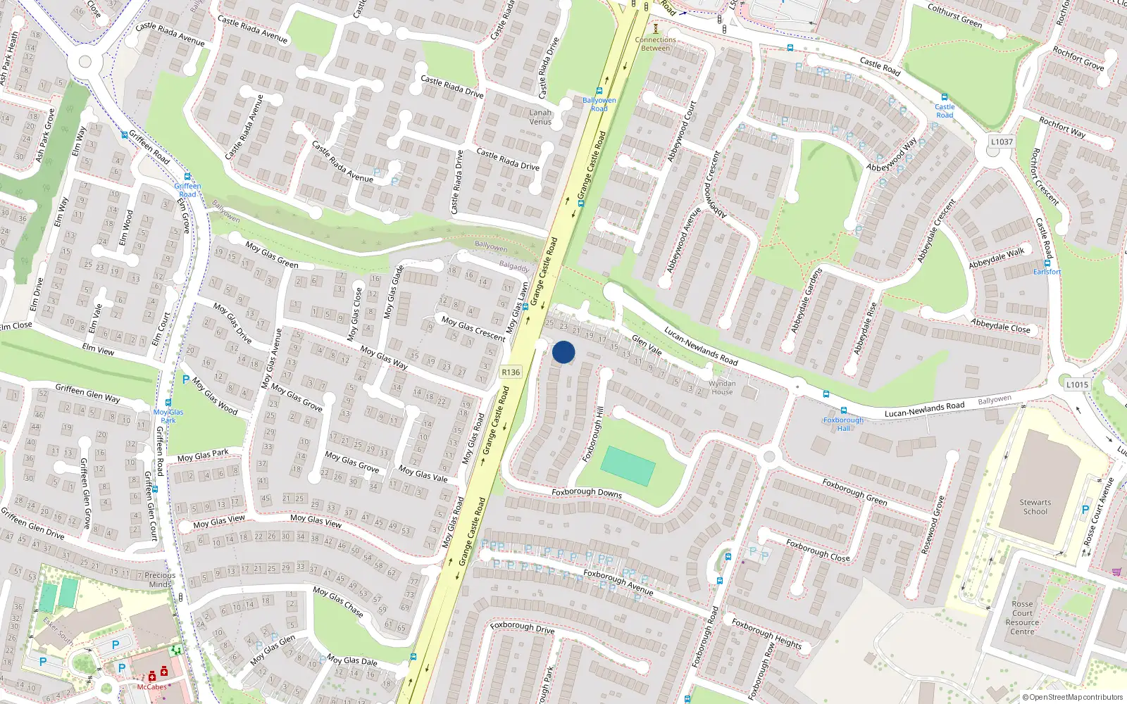 Overhead map showing the location of 57 Foxborough Downs, Lucan