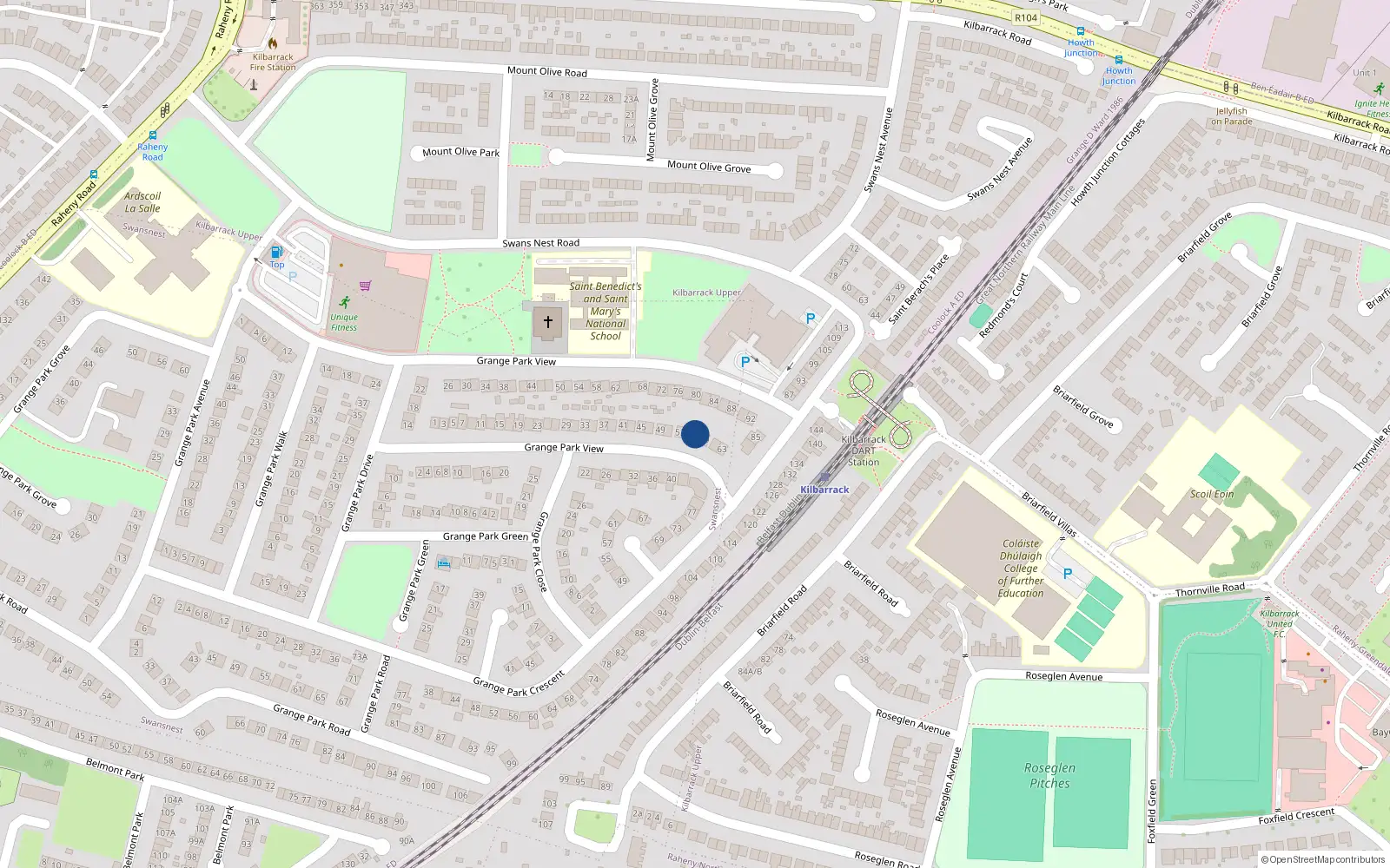 Overhead map showing the location of 57 Grange Park Rise, Dublin 5