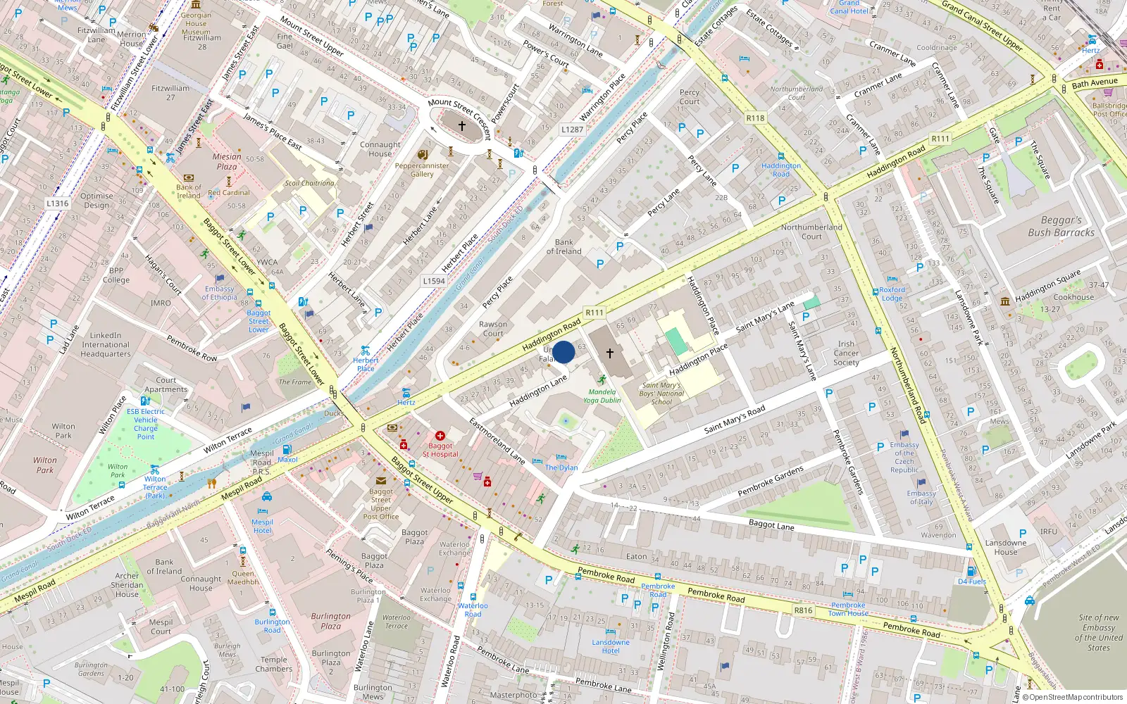 Overhead map showing the location of 57 Haddington Road, Dublin 4