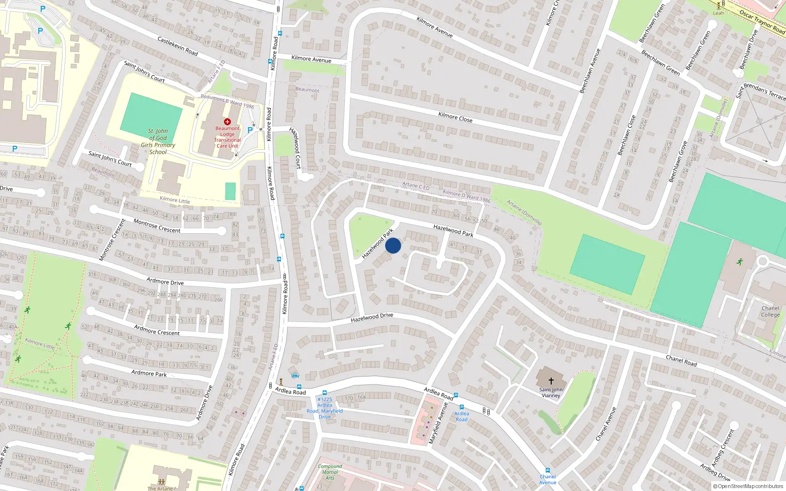 Overhead map showing the location of 57 Hazelwood Park, Artane, Dublin 5