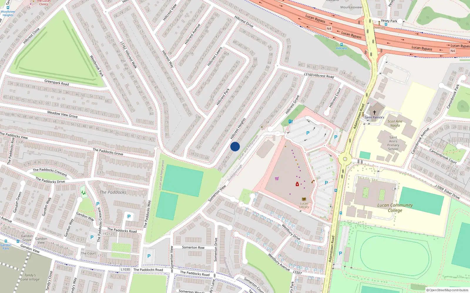 Overhead map showing the location of 57 Hillcrest Heights, Lucan